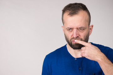 Confused focused serious man thinking