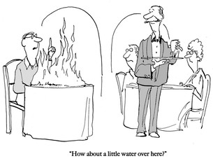 A customer in restaurant needs water for fire.