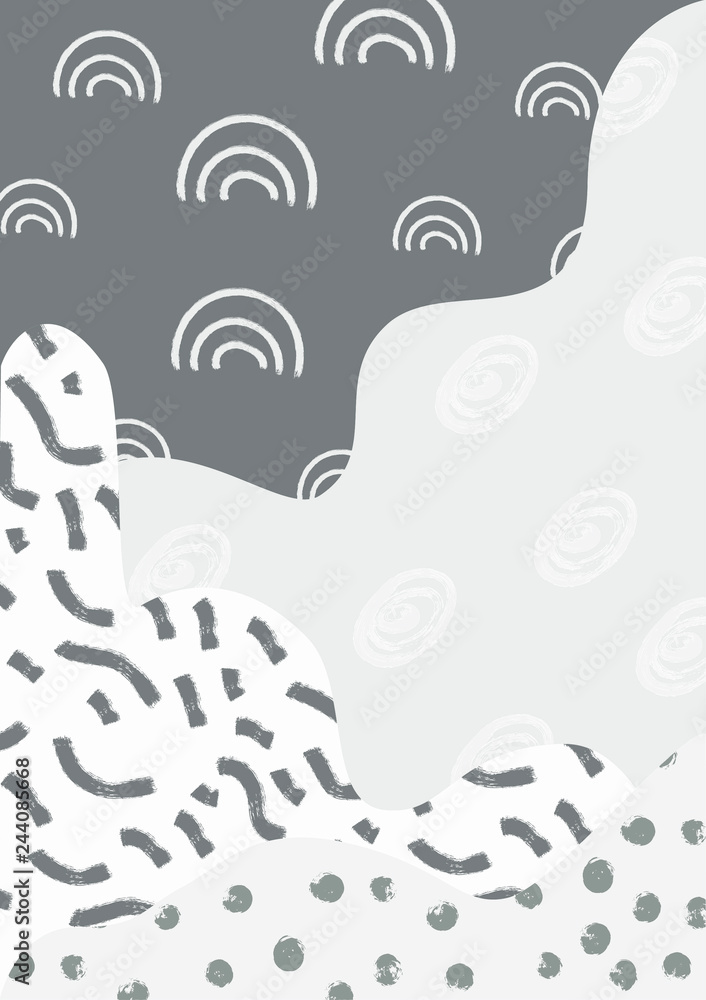 Poster silver abstract modern and stylish digital background with different shapes. memphis silver pattern.