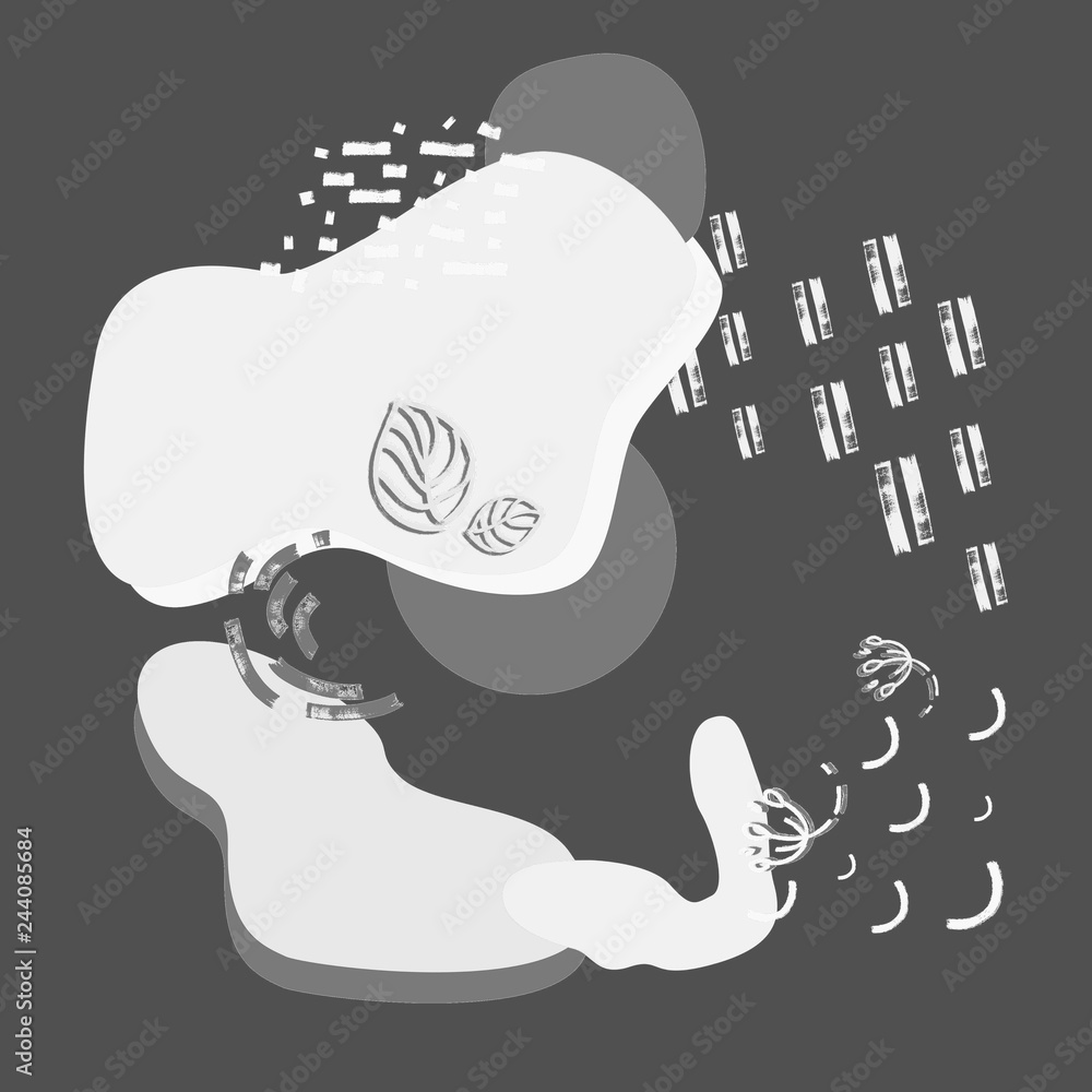 Poster silver abstract modern and stylish digital background with different shapes. memphis silver pattern.