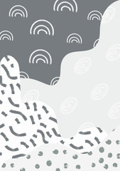 Silver abstract modern and stylish digital background with different shapes. Memphis silver pattern. Creative forms.