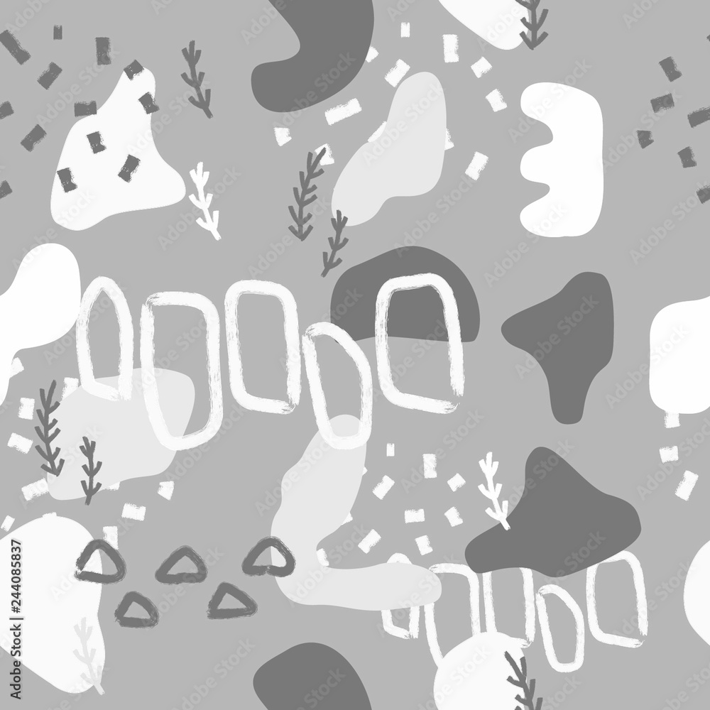 Poster silver abstract modern and stylish digital background with different shapes. memphis silver pattern.