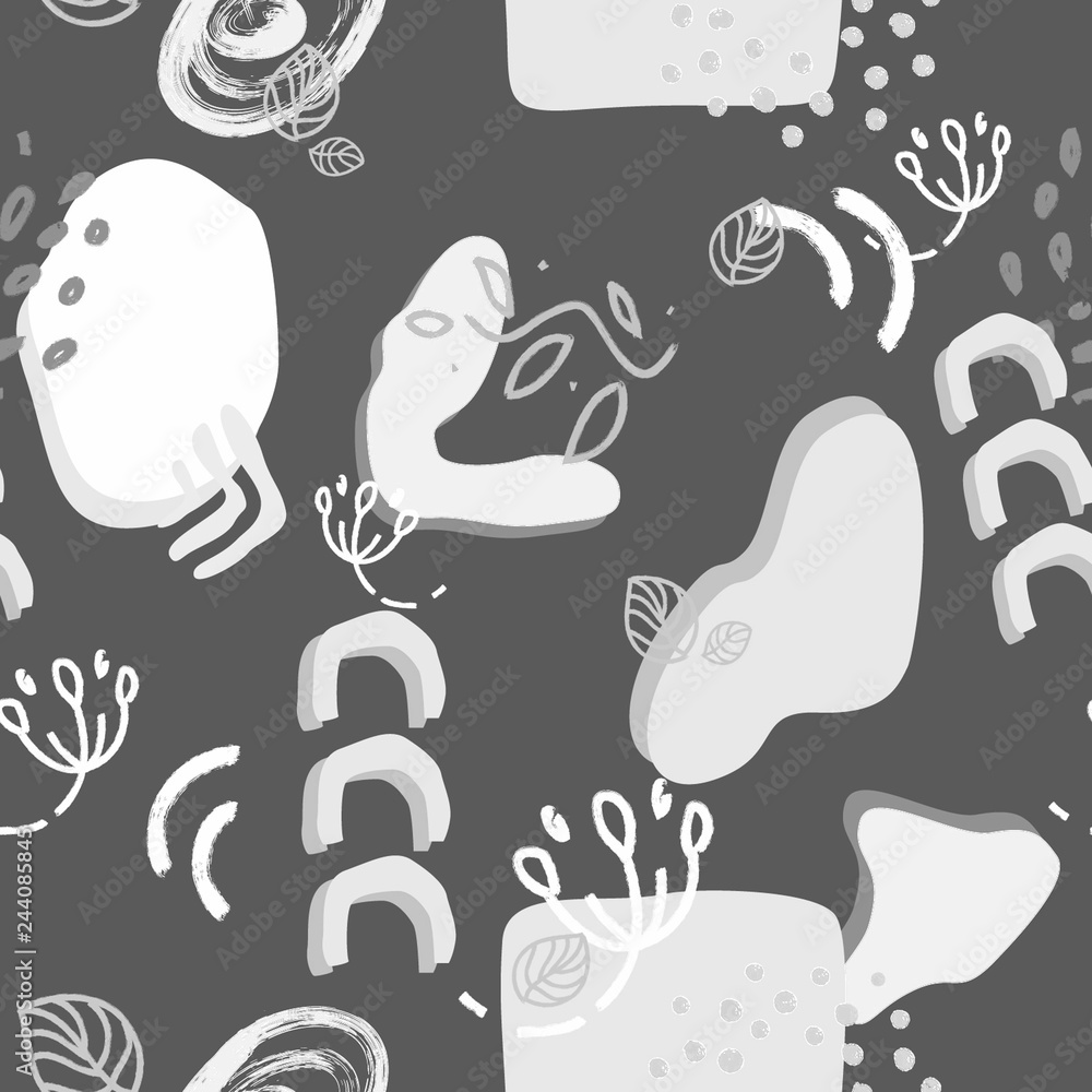 Poster silver abstract modern and stylish digital background with different shapes. memphis silver pattern.