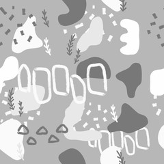 Silver abstract modern and stylish digital background with different shapes. Memphis silver pattern. Creative forms.