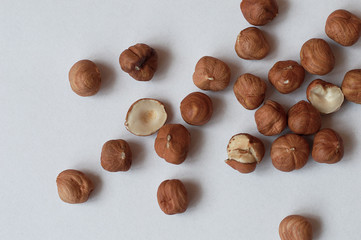 hazelnuts on white background