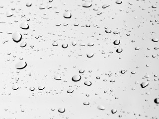 closeup drops water on glass background