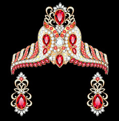 illustration of a necklace with her wedding with red, ruby precious stones