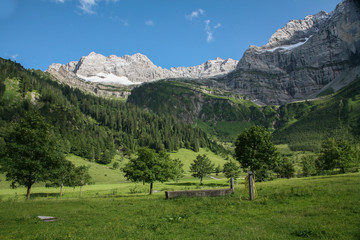 Fototapeta na wymiar Mountains and trees in a valley in Tirol Austria 
