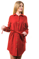 Female wearing casual red dress