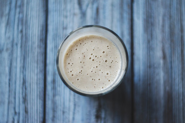 A glass of banana smoothie