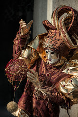 Person in Venetian carnival costume of Harlequin 