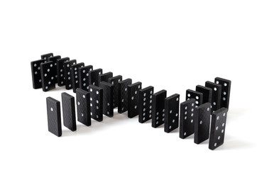 Black dominos on a white background.Board game, Hobbies and entertainment.