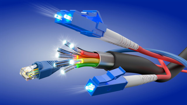 Optisches Glasfaser Kabel, 3D Rendering