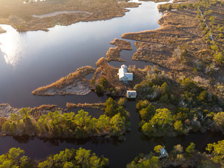 Aerial View of an Abandoned House on an Island in Eastern NC