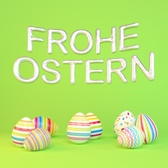 Frohe Ostern - 8 farbenfrohe, bemalte Ostereier auf grünen Hintergrund - Folienballons - Oster