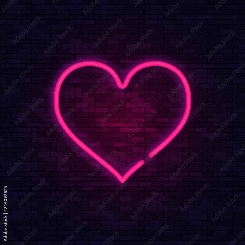 Wall mural neon love heart on brick wall. vector illustration.