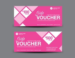 Pink Gift Voucher template, coupon design, certificate, ticket template, discount layout, banner vector illustration, Valentine's Day sale banner