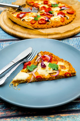 Pizza with blat of sweet potato and oat seeds