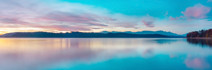 Simssee Panorama, Bayern, Stockfoto