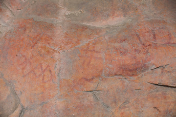 Prehistoric paintings on rock known as petroglyphs in the municipality of Facatativa in Colombia