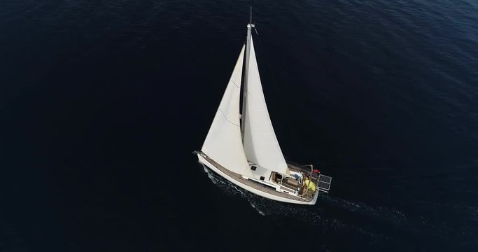 Aero shooting of yachts in the open sea. Slow motion. 50fps