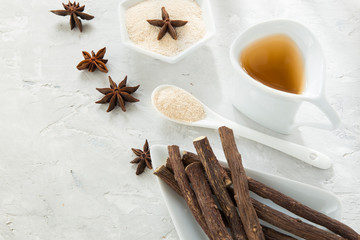 anise tea and liquorice roots on the table