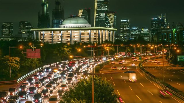 Timelapse of the car in the streets of Seoul, South Korea.