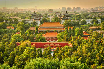 Fototapeta na wymiar Beautiful view from Mount Jingshan to the Forbidden City. Beijing, China
