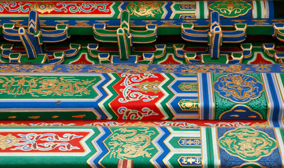 Detail of the ornaments on the walls of the buildings of the forbidden city.  Beijing China