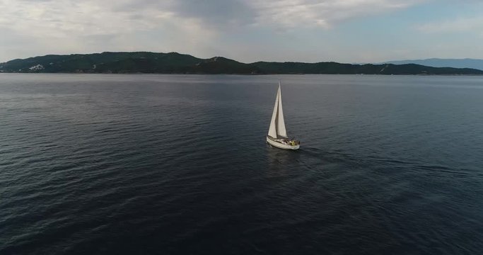 Aero shooting of yachts in the open sea. Slow motion. 50fps