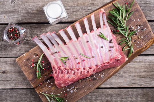 Raw Rack Of Lamb With Spices And Herbs