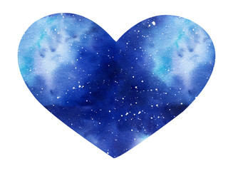 Hand painted watercolor space illustration in shape of a heart .