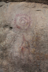 Prehistoric paintings on rock known as petroglyphs in the municipality of Facatativa in Colombia