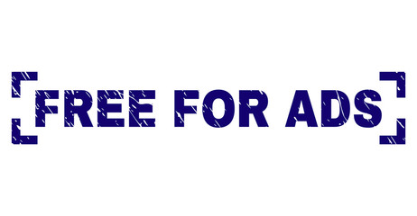 FREE FOR ADS tag seal print with corroded texture. Text caption is placed inside corners. Blue vector rubber print of FREE FOR ADS with scratched texture.