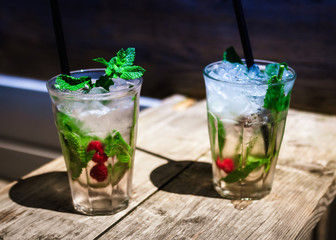 mojito cocktail on a blue background