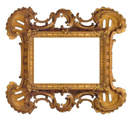 Golden frame for paintings, mirrors or photo isolated on white background