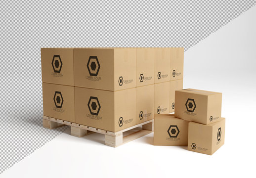 Stacked Cardboard Boxes on a Pallet Mockup