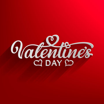 Happy Valentines Day, beautiful inscription with shadows on an elegant background. Handwritten, calligraphic text Valentine's Day. Vector Illustration - Vector