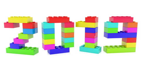 Year concept build from colorful toy bricks