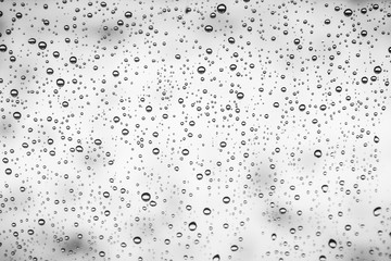 beautiful drops on the glass in the park background