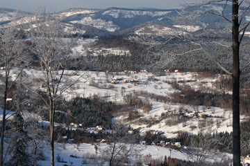 Villages in Beskid Żywiecki, Carpathian Mountains, Poland