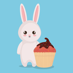 Obraz premium cute and little rabbit with cupcake