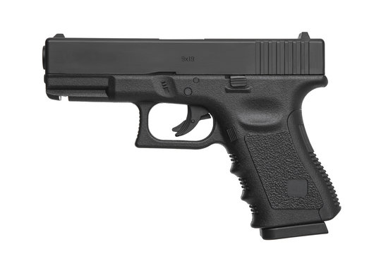 modern black pistol isolated on white