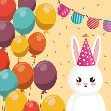 cute and little rabbit with balloons helium