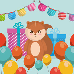 cute and little chipmunk with gifts and garlands