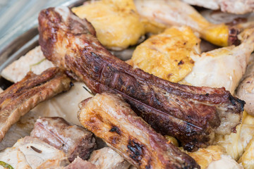 Cooked tasty mixed grilled meat