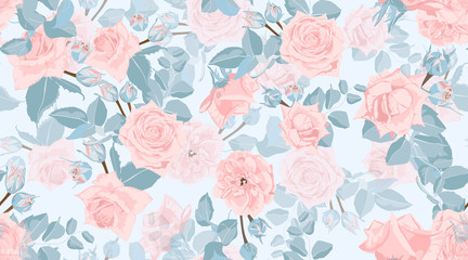 Fototapeta na wymiar Floral Roses Pattern in Pastel Colors.