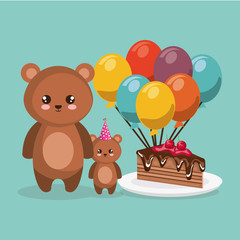 cute bear teddy with balloons helium and cake
