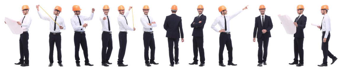 panoramic photo collage engineer architect isolated on white