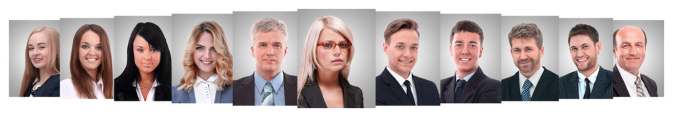 panoramic collage of portraits of successful business people